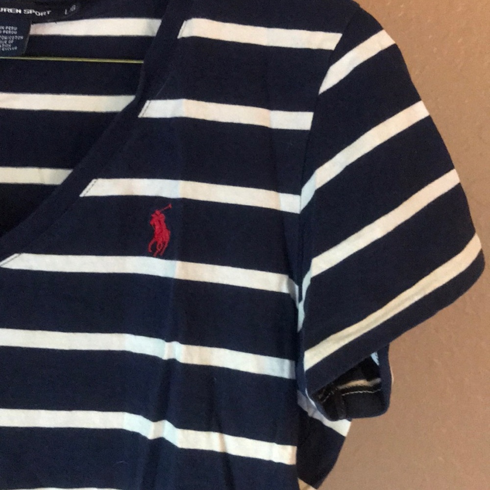 Blue & White Striped V Neck